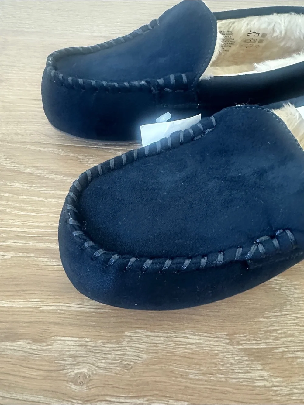 J.Crew kids Navy Suede Moccasin Slippers with Faux Fur Lining